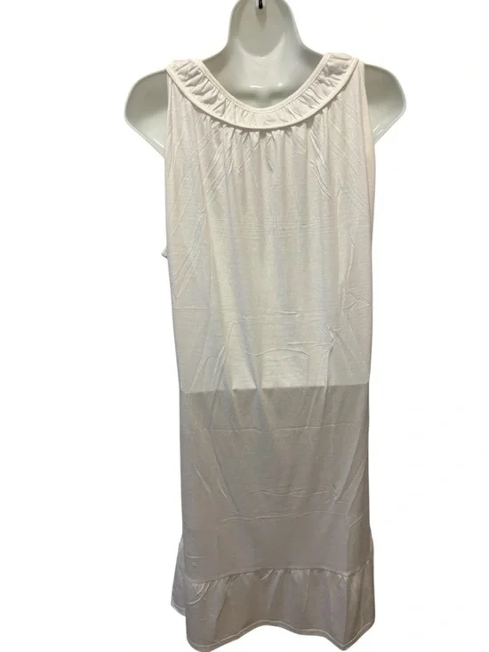 Boutique White Minimalist Sleeveless Nightgown Sz L Ruffle Hem 4 Button Neck - Picture 4 of 8